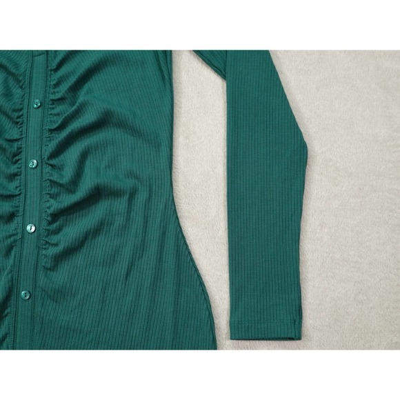 Abercrombie Fitch Womens Green Shirt Dress Solid Ribbed Buttons Long Sleeve S - Picture 11 of 13